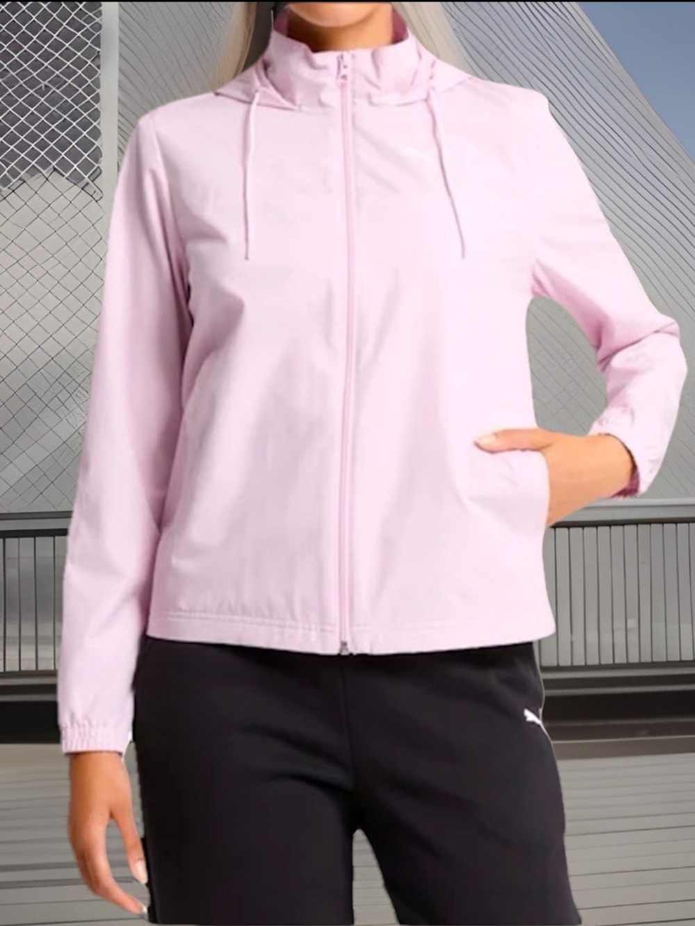 PUMA Lightweight Pink Hooded  Windbreaker Jacket Moisture Wicking Tech. NWT 2XL